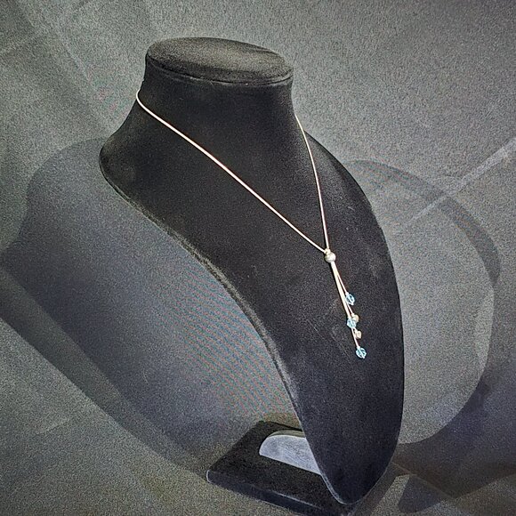 .925 Sterling Silver Hearts and Bead Dangle Necklace - Picture 3 of 3